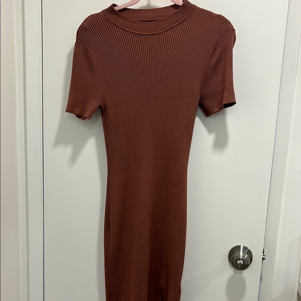 Abercrombie & Fitch Brown Ribbed Bodycon Midi Dress